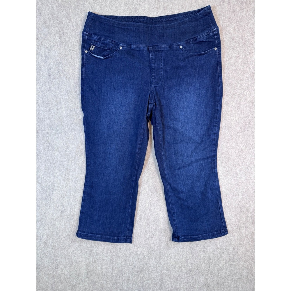 P32.Belle by Kim Gravel TripleLuxe Dark Wash Pull On Denim Capri Jeans Size 16P